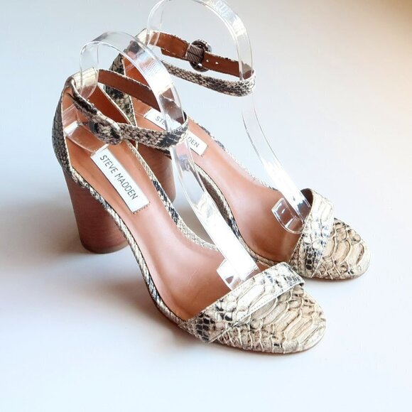 Steve Madden Sara Snakeskin Cylinder Heel Ankle Strap Sandals Size 7.5 - Picture 9 of 16